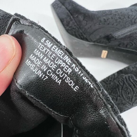 Kensie Black Velvet Floral Emeline Block heel boot bootie size 8.5 Platform Goth - Picture 13 of 14